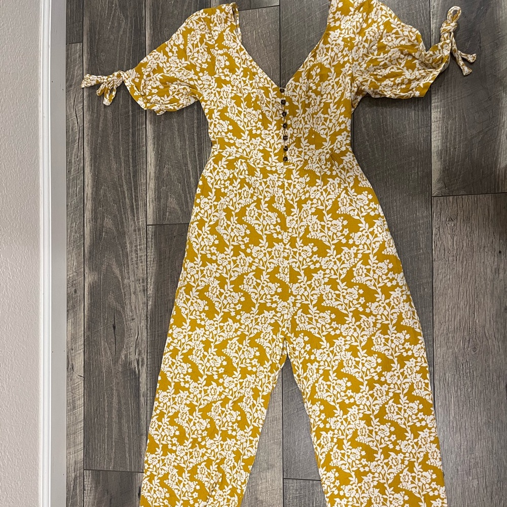 Mustard w/white floral jumpsuit